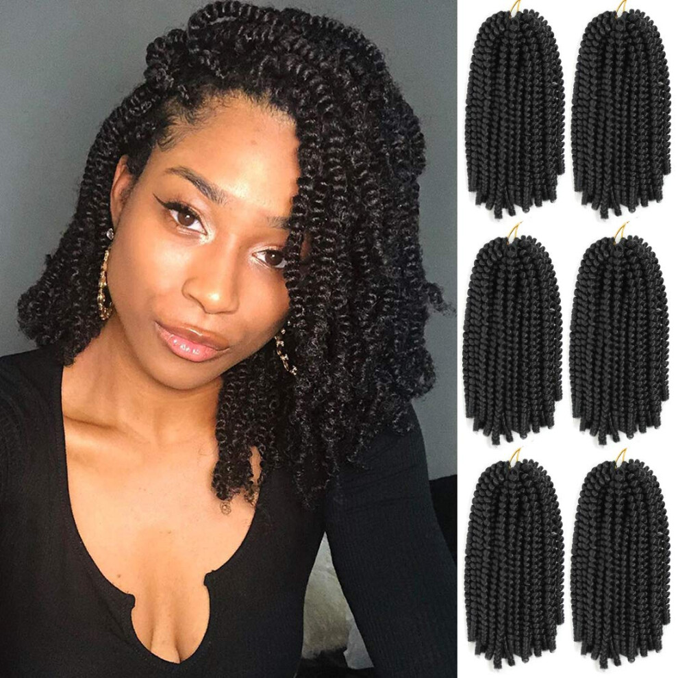 Unisex Black Spring Twist Crochet Hair Extensions 8 Inch Ombre Synthetic Bomb Twist For Women