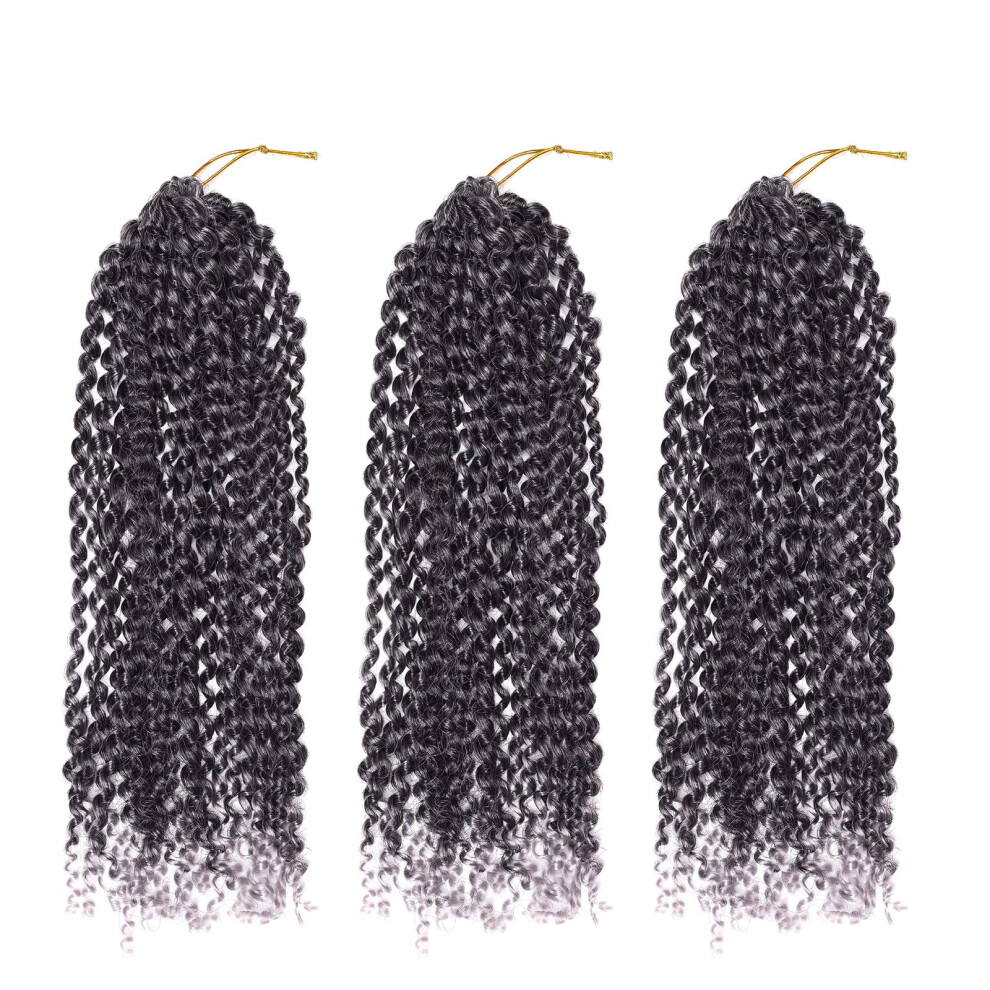 Unisex Gray Passion Twist Crochet Braiding Hair Extensions 20 Inch Deep Wave Synthetic Braids 3 Pcs 1B
