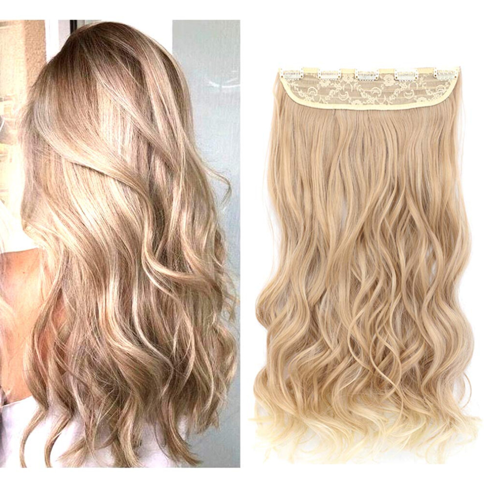 Unisex Ash Blonde 16 Inch Clip In Hair Extensions With 5 Clips, Wavy Curly Synthetic Hairpiece