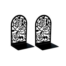Metal Bookends 2Pcs Elegant Rose Design Heavy Duty NonSlip for Shelves Office Home Black