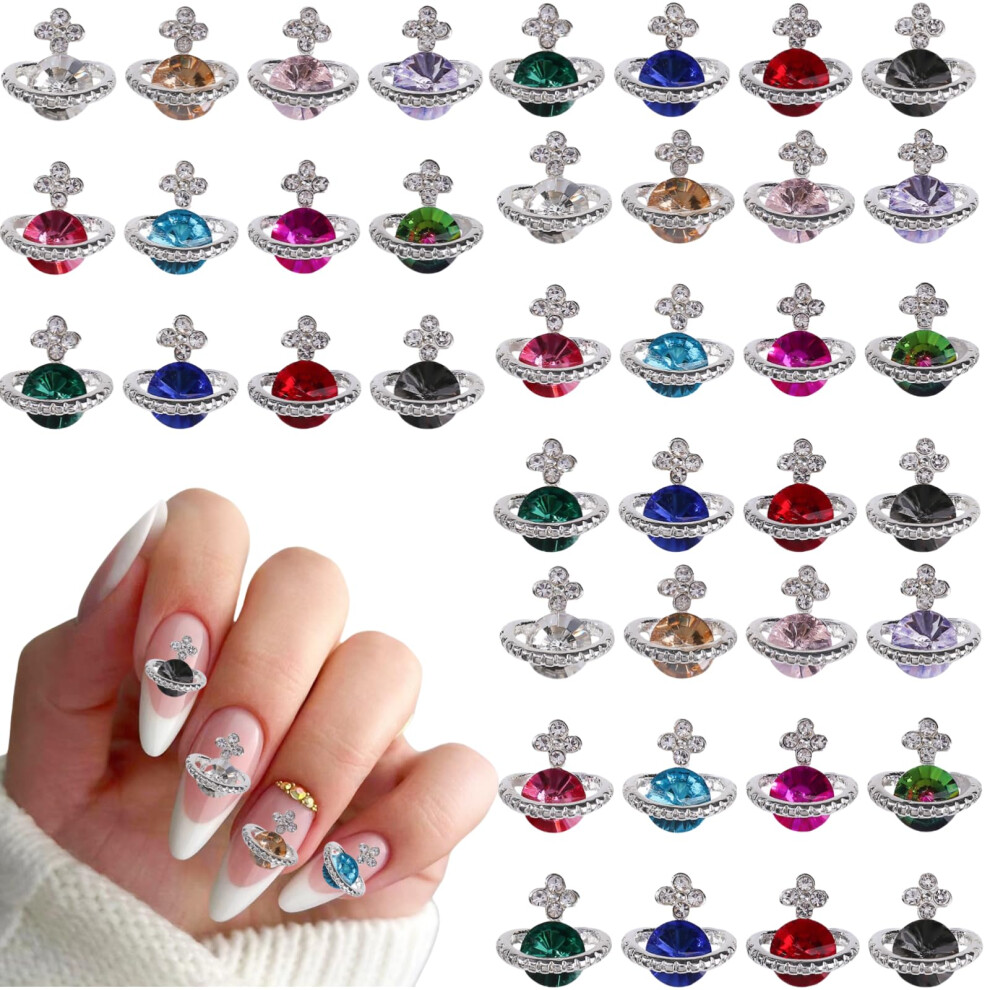 24pcs 3D Nail Charms Luxury Saturn Rhinestone Planet Decorations for DIY and Salon Nail Art