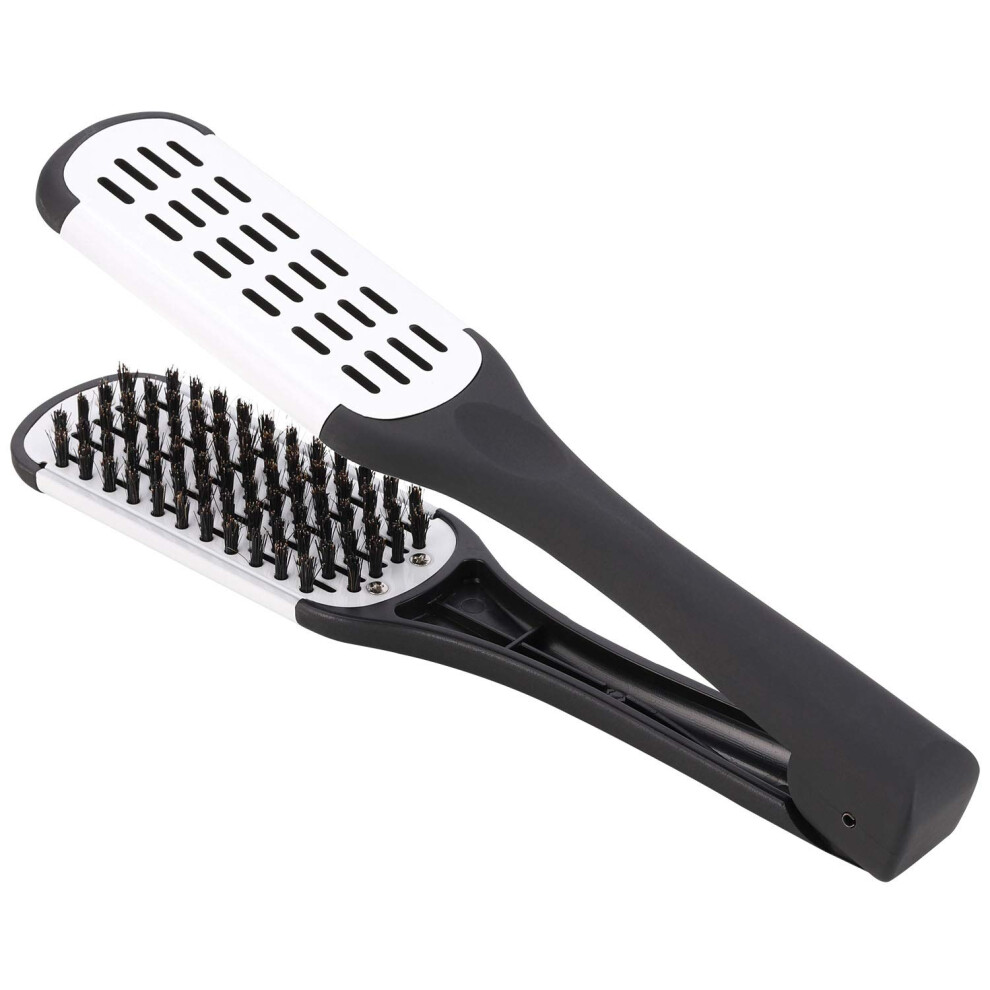 White 2 In 1 Ceramic Hair Straightening Brush With Nylon Bristles, Dual Sided Hair Straightener Comb,