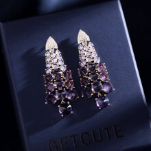 Heavy Industry Color Zircon Accessories Women's S925 Silver Needle Long Geometric Earrings Dress Purple Grape String Earrings