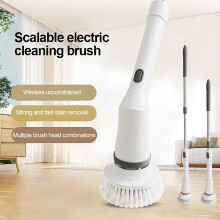 SUSUchens Cordless Electric Spin Scrubber Cleaning Brush with Long Handle Detachable Bathroom Floor Tile Cleaner Dual Speed Shower Scrubber White