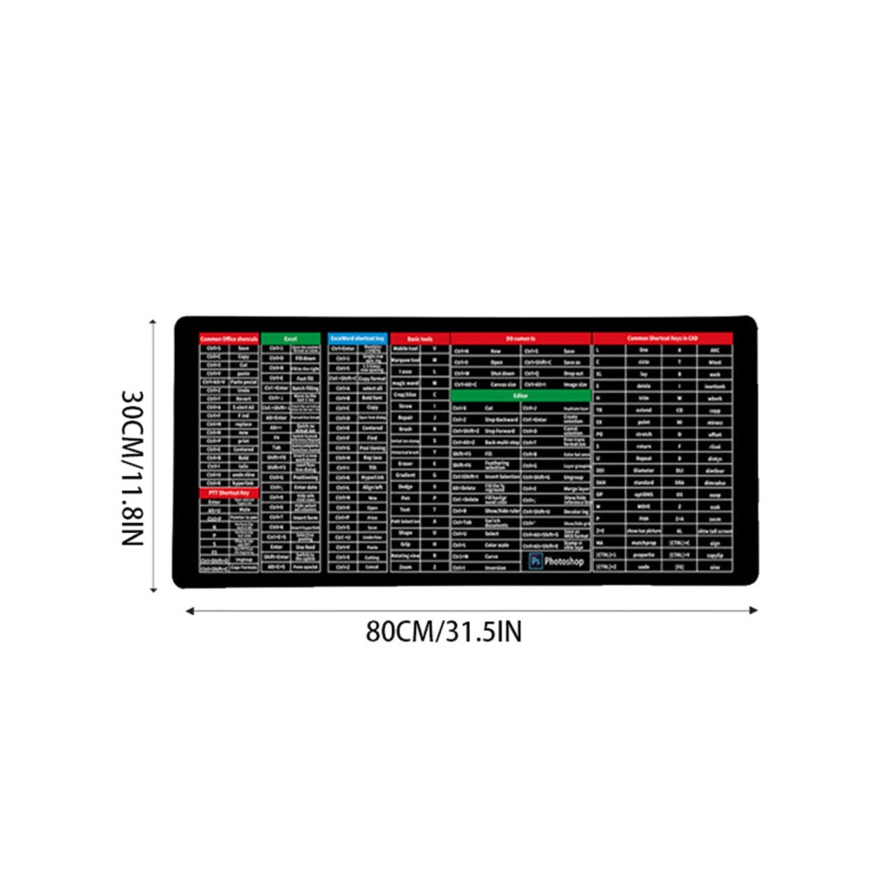 Yifudd 4 Mm Thick Large Size Quick Key Super Large -Slip Keyboard Pad - With Office Software Shortcuts Pattern 11.8Inch Length 31.5Inch Width 9104899313874