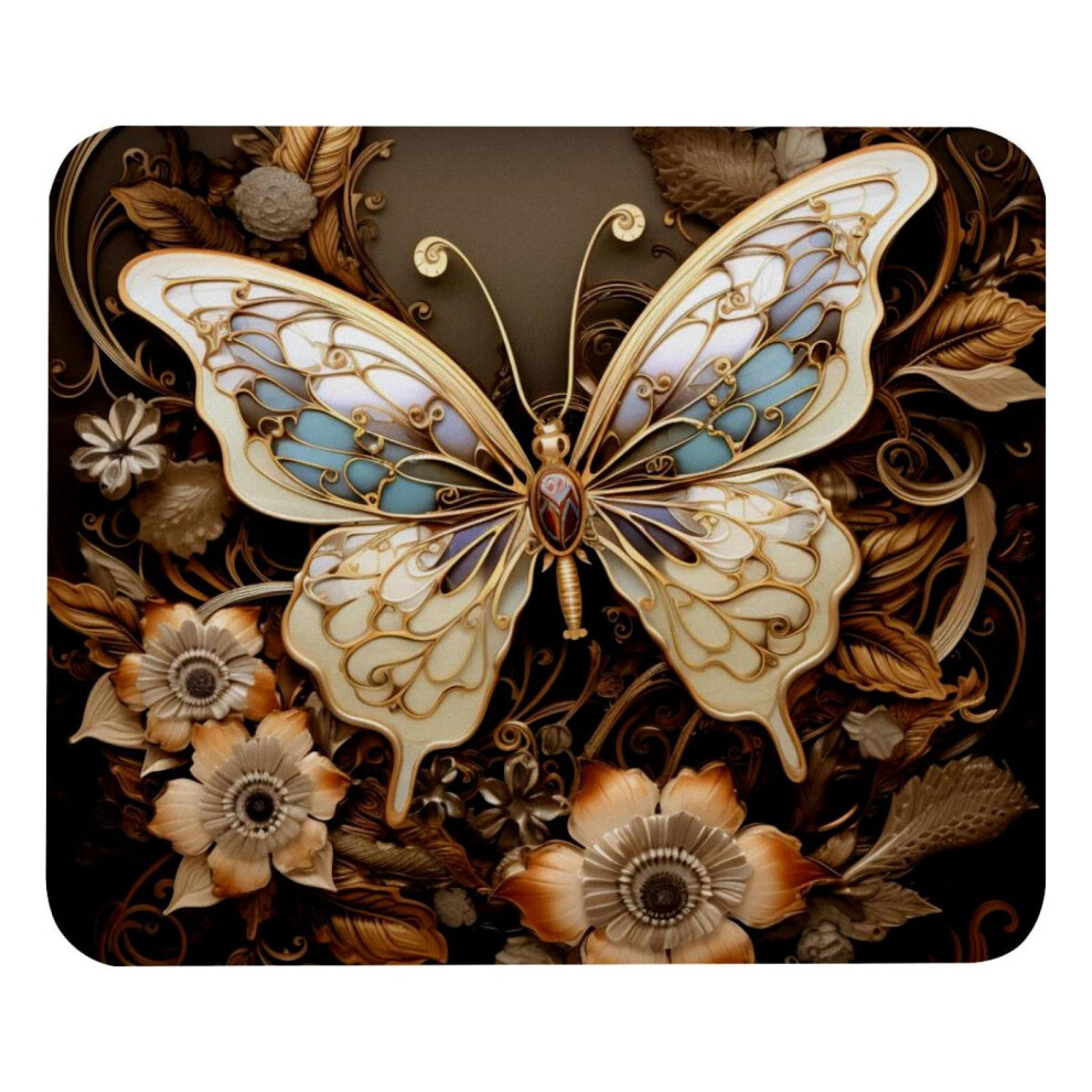 Mechanical Flower Butterfly Mouse Pad With Non-Slip Rubber Base, 8.3'' X 9.8'' Square Gaming & Office Mat 9104899314857