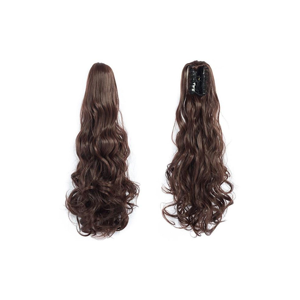 Unisex Brown Ponytail Wigs Hair Extensions Dark Curly-Curly Dark Curly-Curly