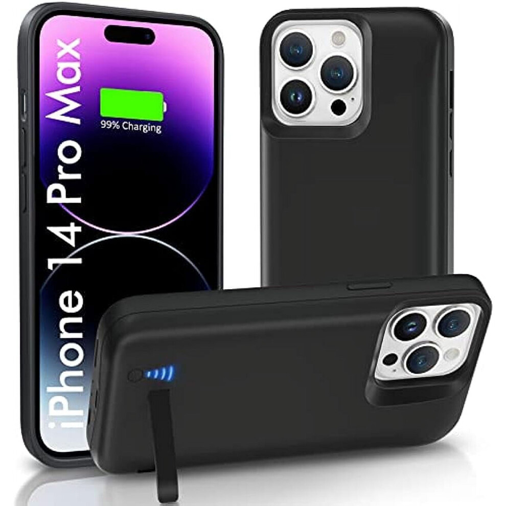 Compatible With Iphone 14 Pro Max 6.7" 6000Mah Battery Case, Portable Charging Case With Kickstand - Black 9499224088313
