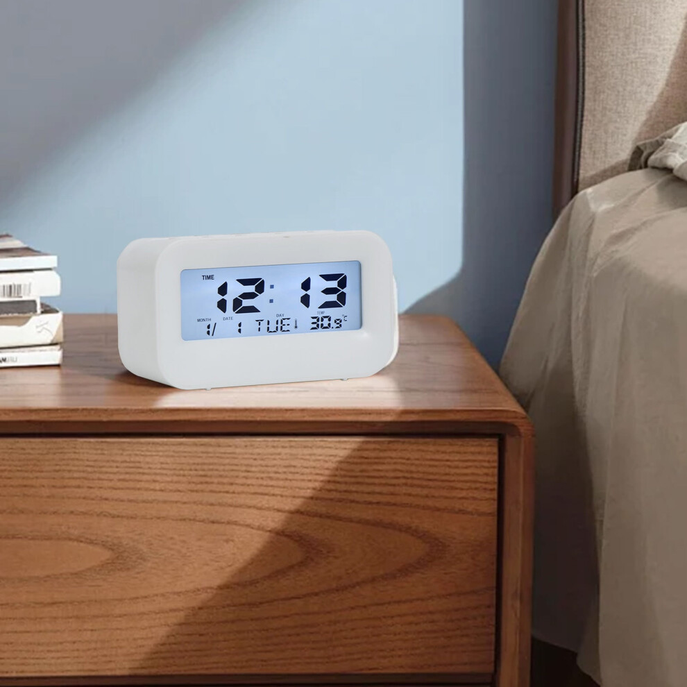 Clearance Alarm Clock For Students, Backlight Electronic Clock With Perpetual Calendar & Wake-Up Function, Compatible With Ywbawe School White