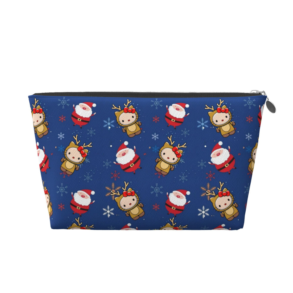 Hello Kitty Christmas Makeup Bag PVC Leather with Silver Zipper, Multi-Function Travel Toiletry & Cosmetic Organizer for Women Girls