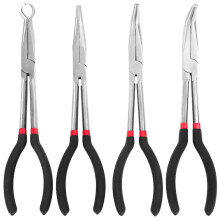 4 Pcs 11" Long Reach Needle Nose Pliers Set with Pouch, Straight, 45, 90, O-Type for Tight Spaces