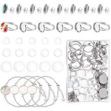 1 Box 88Pcs Cabochon Sets Blank Rings Bracelet Bezel Settings Stud Earring Glass Cabochons for Jewelry Making DIY Crafts Compatible with Women Adults