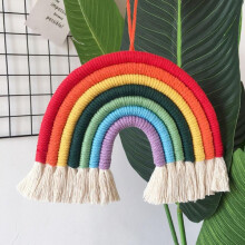 Christmas Tassel Garland Wall Hanging Decoration,Handmade Colorful Boho Rainbow Art Wall for Children Birthday Gift