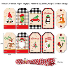 50pcs Merry Christmas Kraft Paper Tags Gift Packaging Decoration Xmas Tree Hanging Label 2023 Navidad New Year Kids Gift Card