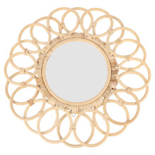 1pc Nordic Rattan Woven Mirror Wall-mounted Mirror Retro Vanity Mirror (Khaki)