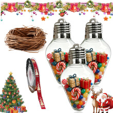 Large Clear Plastic Christmas Bulb Ornament Jar, Jumbo Fillable Light Bulb Container for DIY Gifts and Holiday Decor (3PCS)