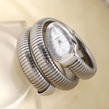 BIFANXI Snake Shape Watch, Women's Fashion Bracelet Watch, Creative Quartz Watch Silver, White Dial