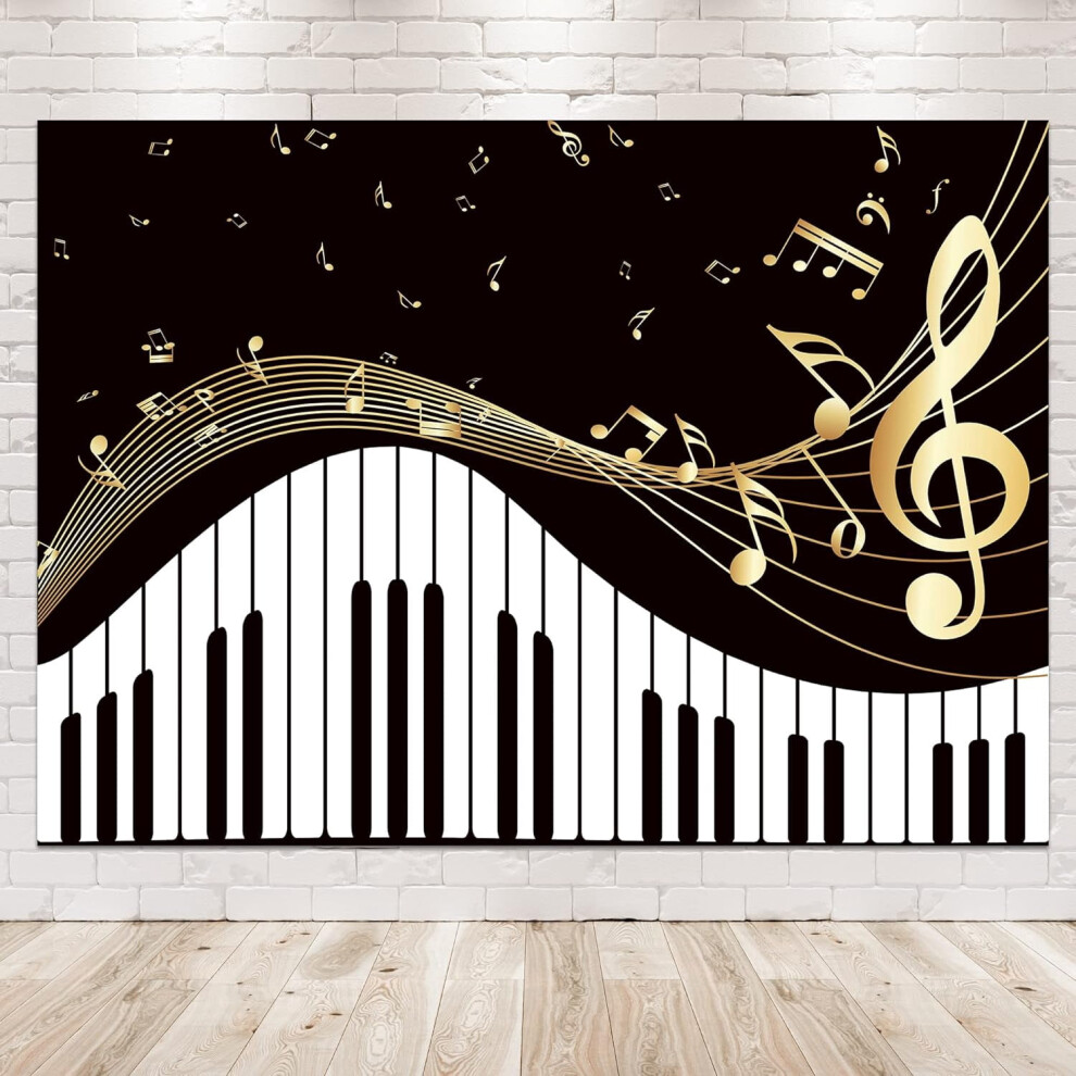 Piano Theme Backdrop 7Wx5h Photography Musical Notes And Piano Keyboard Elegant Modern Trendy Background Golden 9499224764439