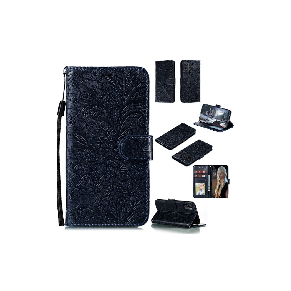 Compatible With Samsung Galaxy A41 - Flower Wallet Case - Dark Dark Dark Blue 9499224765665