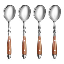 4Pcs Soup Spoons Set,Stainless Steel Spoons with Comfortable Bakelite Handle,Heavy-Weight Metal Round Spoons