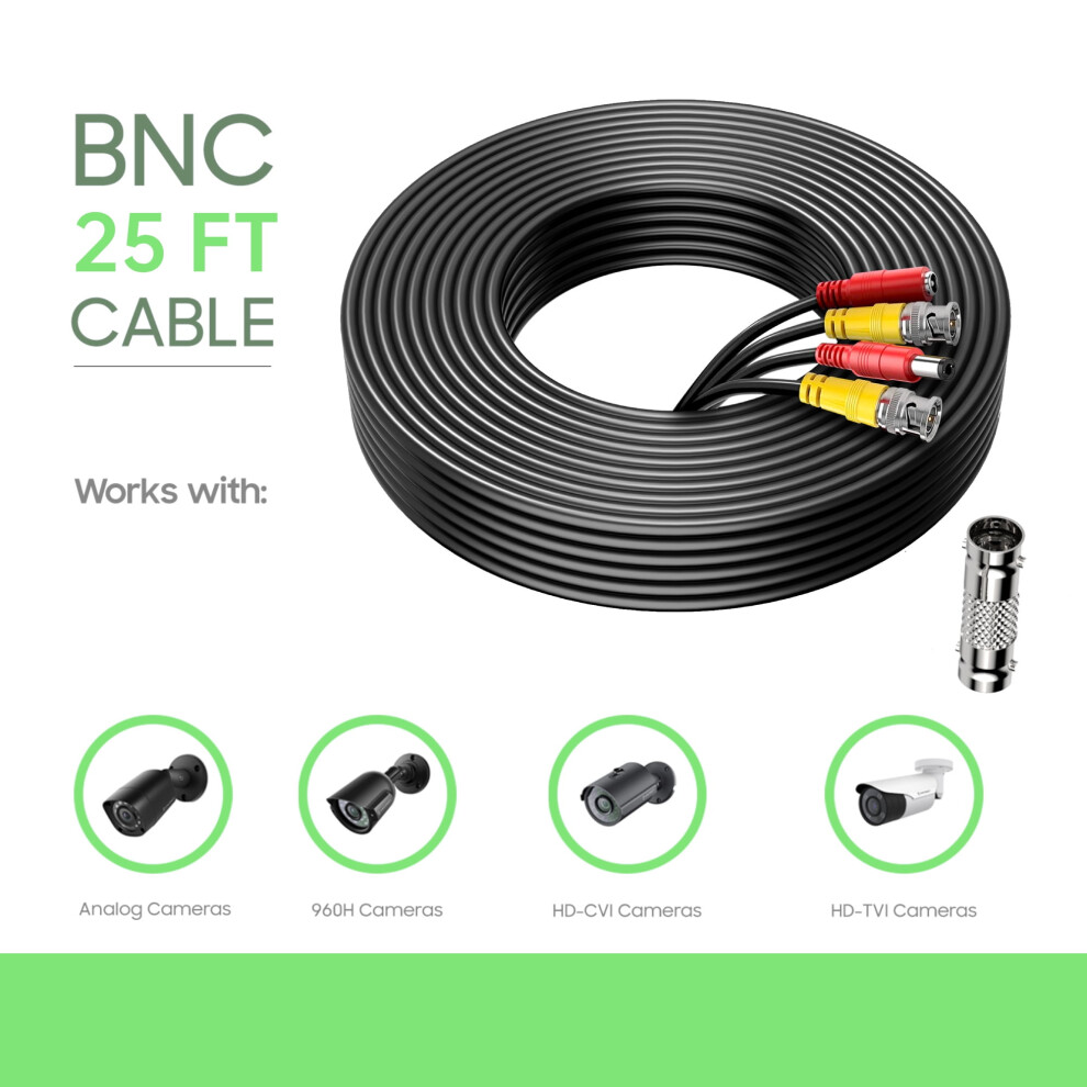 Cjp-Geek 25Ft Weatherproof Fire-Rated Siamese Wire, Compatible With 1080P/720P Ahd/Tvi/Cvi/Analog/Cvbs Cctv Dvr 9353595265257