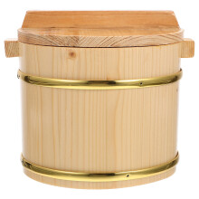 Wooden Sushi Rice Bowl with Lid for Home Restaurant (Khaki, 16x16x15cm)
