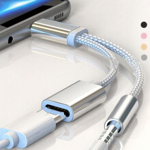 SUSUchens 2 in 1 Type-c to 3.5mm Earphone Audio Jack Charging Cable Converter Adapter Golden