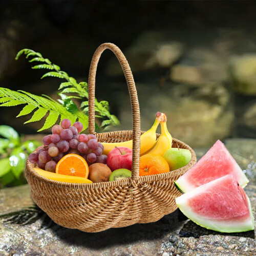 Keeplus Large Multipurpose Woven Basket with Handle, Compatible with Fruit, Wine, Picnic, Decoration