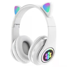 Flashing LED Cute Cat Ears Headphones Wireless Headset with Mic TF FM Kid Girl Stereo Music Earbud Phone Earphone Gift White