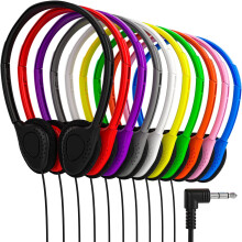 10 Pack Multi Color Kid's Wired On Ear Headphones, Individually Bagged, Disposable Headphones Ideal for Students in