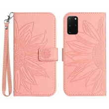 Case for compatible with Samsung Galaxy S20 Plus Luxury PU Leather Flip Wallet Phone Case Embossed Sunflower With Card Slots Holder Short Strap