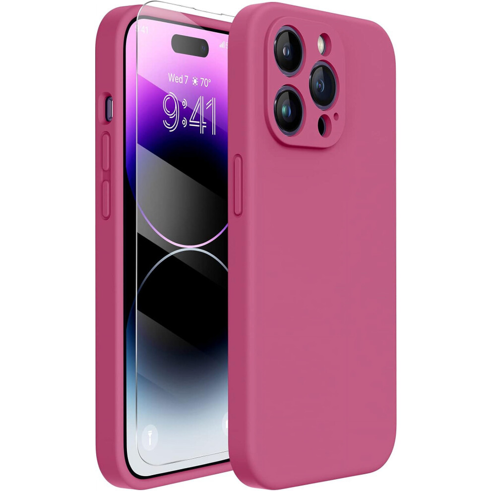 Miracase Compatible With Iphone 14 Pro Max Phone Case With Screen Protector, Shockproof Liquid Silicone & Microfiber Lining, 6.7 Inch (Glace ) Red 9496895873040