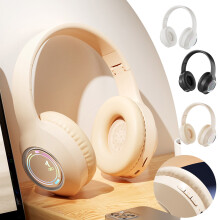 Jacenvly 2024 New Gaming Headset, Foldable Wireless Bluetooth Headset with Subwoofer, Live 5.3 Noise Cancelling, Compatible with PS5/PC, Beige