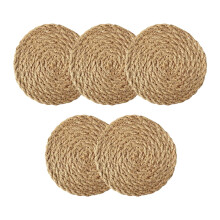 Round Braided Placemats, Natural Straw Mat Braided, Farmhouse Woven Mats for Kitchen, Dining Table, Dia 4.3", Set of 5
