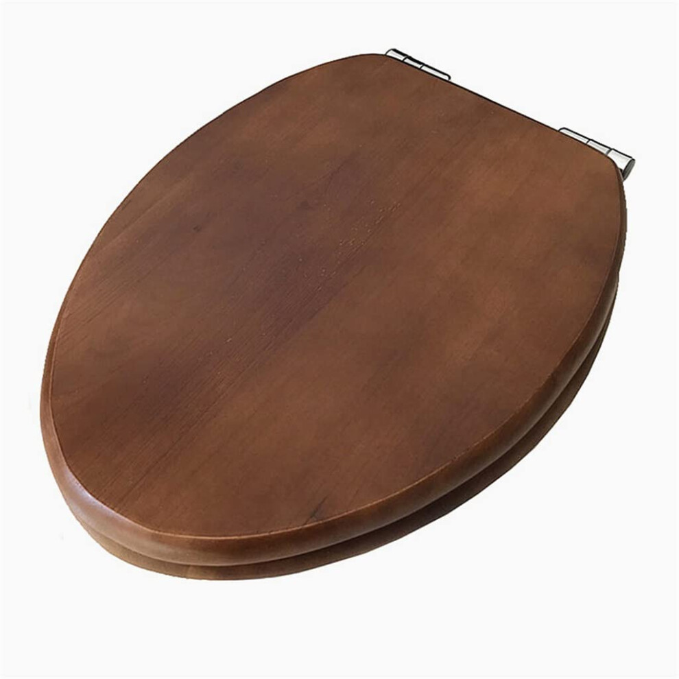 Wooden Toilet Seat Slow Close Solid Wood Elongated Lid With Stainless Steel Hinges 9455672586092