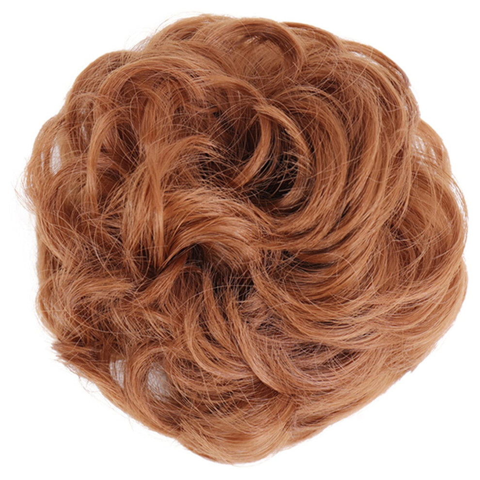 Unisex Red 100% Human Hair Bun Extension Messy Wavy Curly Hairpiece For Natural Voluminous Updo (#30 Medium Auburn)