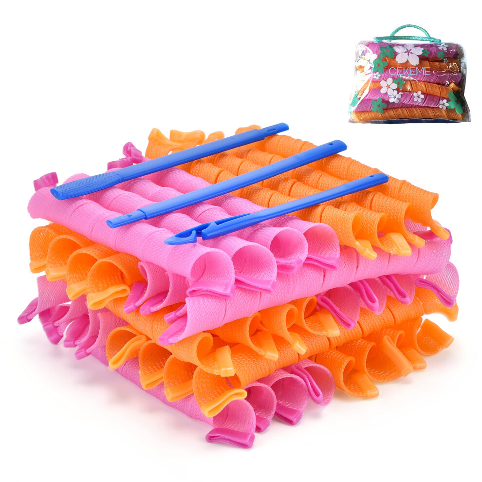 40Pcs Heatless Hair Curlers for Long Hair, No Heat Spiral Rollers with 6 Styling Hooks