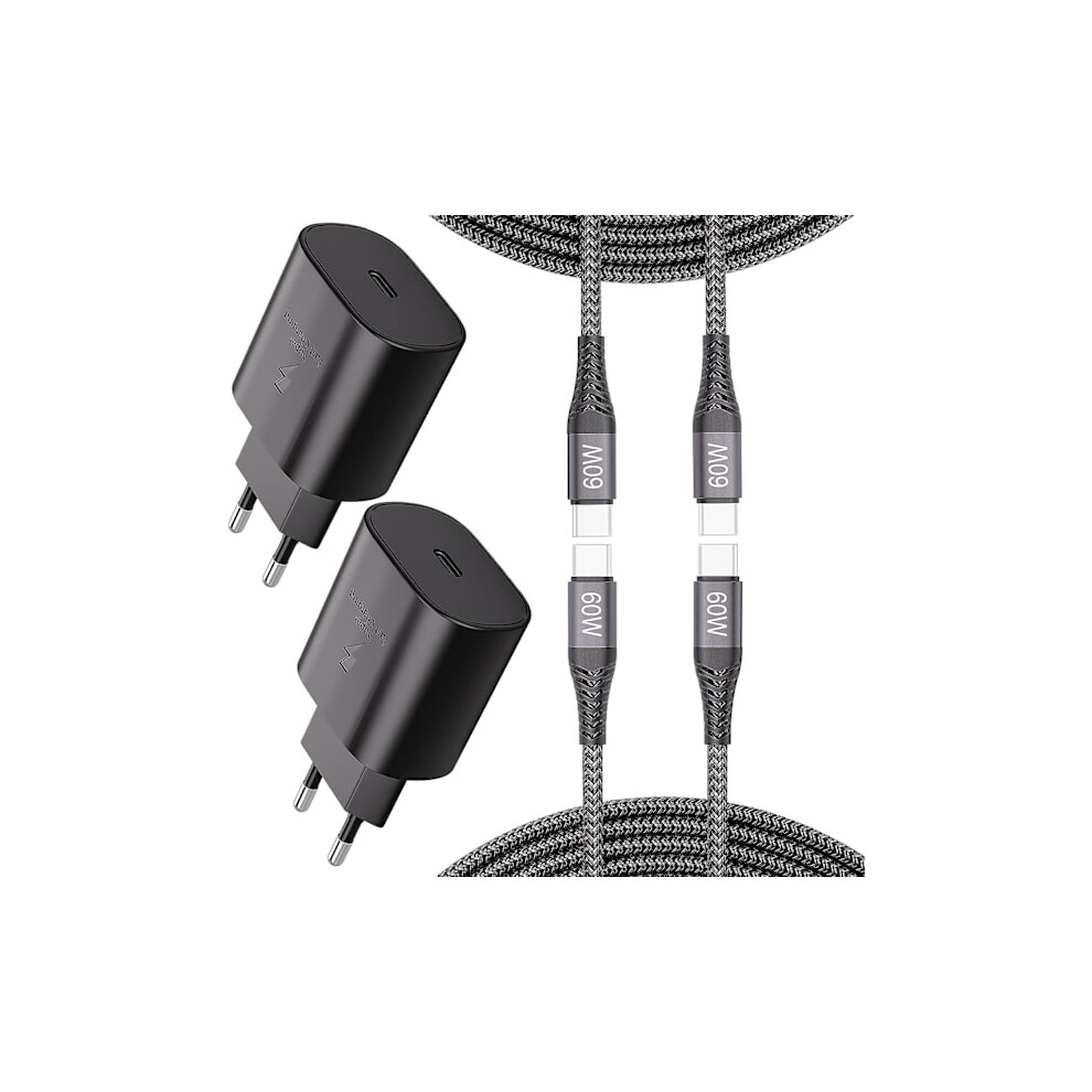 Usb C 3.1 Cable (1M) Nylon Braided + 25W Wall Charger (2-Pack), Compatible With Samsung And Compatible With Iphone 15/16, 3A Fast Charging 9555307224983