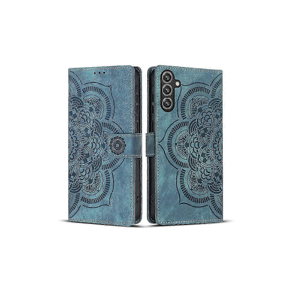 Frosted Leather Case For Mandala Emed Retro Phone (Fq) For Compatible With Samsung Galaxy S24 5G Blue 9555307225041
