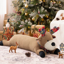 Phantoscope Christmas Animal Series, Reindeer Shaped Throw Pillow with Bell for Couch Sofa Bed, 18" x 47", Light Coffee, 1 Pack