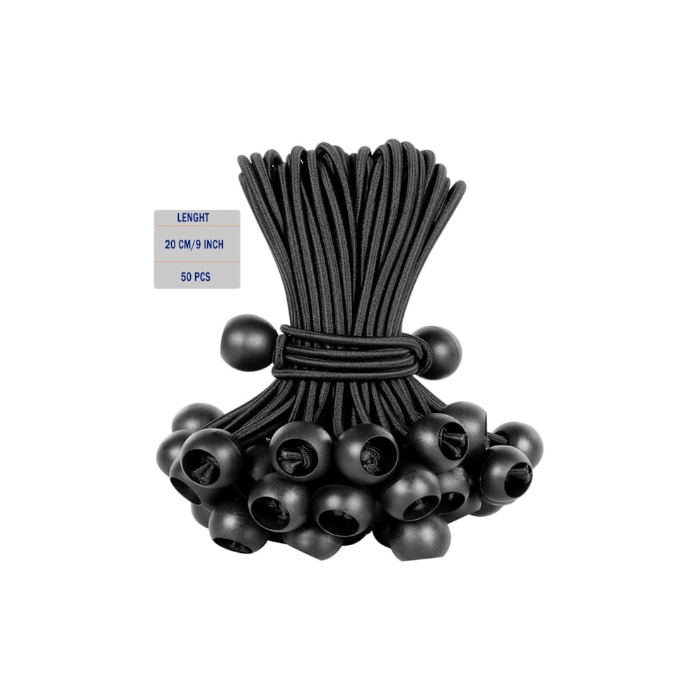 50 Pack Bungee Balls Black Cord For Tarpaulin, Uv Resistant With Elastic Cord, Compatible With Tents, Poles And Wires, 20Cm 9Inch 9402001846952