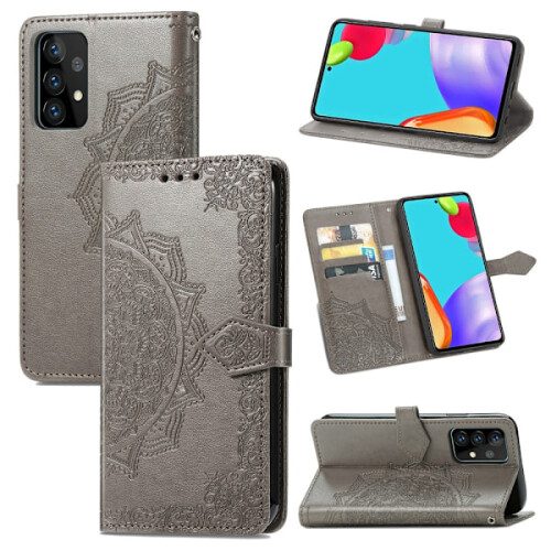 Compatible with Samsung Galaxy A52 / A52s - Mandala Leather Case - Grey Grey Grey