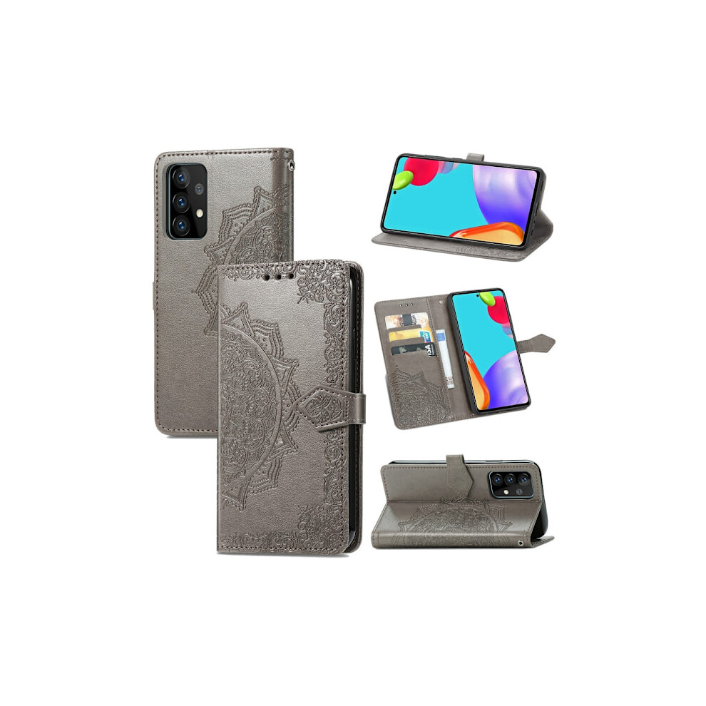 Compatible With Samsung Galaxy A52 / A52s - Mandala Leather Case - Grey 9402001847058