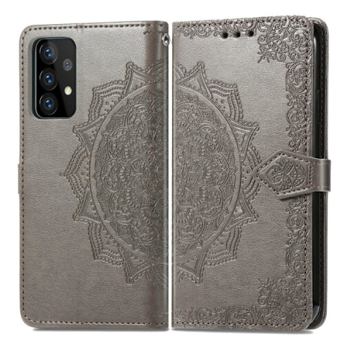 Compatible with Samsung Galaxy A52 / A52s - Mandala Leather Case - Grey Grey Grey 1