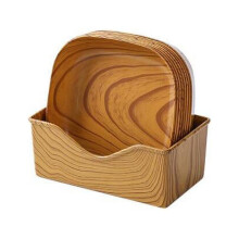 Uclet 8Pcs Wood Grain Square Plastic Plates 14cm, Baking Trays & Dinnerware Set with Storage Holder, Compatible with Party, Wedding, Camping