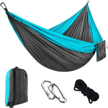 Hammock Outdoor Nylon Parachute Cloth Hammock Leisure Swing Chair Camping Single Double, 270 * 140 sky blue spell dark gray general version