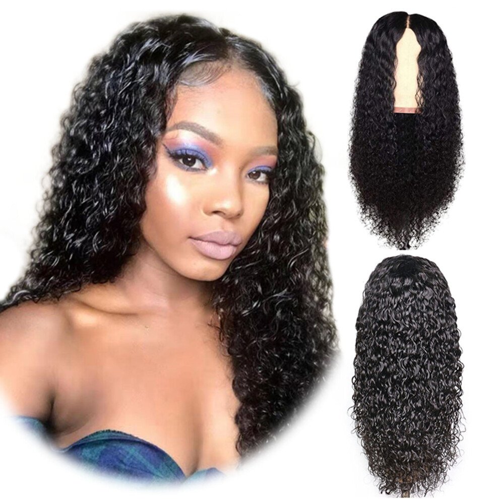 Unisex Black Curly Water Ripple Wig For Women, 22" Human Hair, High Temp Silk, Long Curly Hair Headgear - Clearance Deals