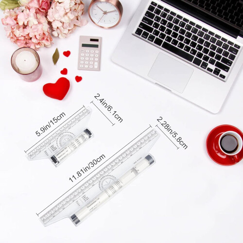 3Pcs Plastic Measuring Rolling Ruler, Drawing Roller Ruler, Parallel Ruler, Multifunctional for Drafting, Student, School, Office, 6in&12in 1