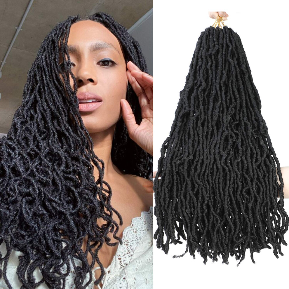 Unisex Faux Locs Crochet Braids 24 Inch 1B Goddess Locs Hair Extensions Curly Wavy Synthetic Dreadlocks For Women