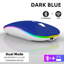 Rechargeable Wireless Mouse Bluetooth 2.4 GHz USB RGB 1600DPI for Computer Laptop Tablet PC Macbook Gaming Mouse Dark Blue
